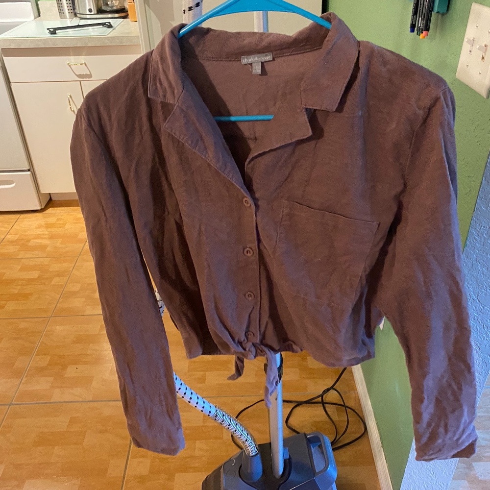 Charlotte Russe COURDUROUY TIE SHIRT PURPLE/MAUVE LARGE